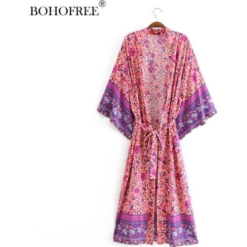 Rayon Cotton Hippie Maxi Kimono Robes Casual Holiday Hole Bat Wing Sleeve Loose Fit Boho Kimono Dress Women Vestidos