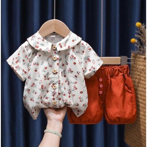 Toddler Girls Clothing Sets For Summer Baby Girl Floral Shirts Blouse Tops and Short Pants 2 pcs Outfit Kids Suit Children Gifts