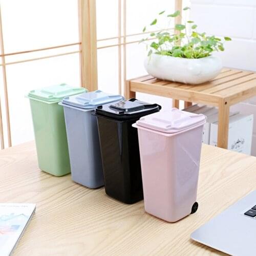 Creative Wheelie Mini Waste Bins Household Home Office Supplies Mini Trash Can Desktop Plastic Bucket Dustbin Small Organiser