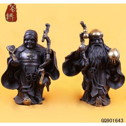 2pcs/lot Brass Chinese Myths God Earth God Land Grandmother Couples Statues