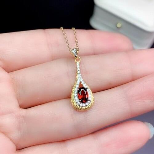Fashion Gemstone Necklace Pendant for Office Woman 0.4ct Real Garnet Pendant Solid 925 Silver Garnet Jewelry Gift for Woman