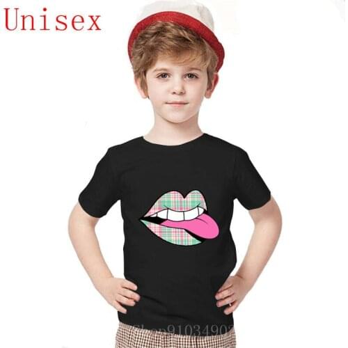 Mint Pink Plaid Mouth childrens clothes g Harajuku New Tshirt Funny kids clothes boys tops for girls Cute Tees Cartoon Funny