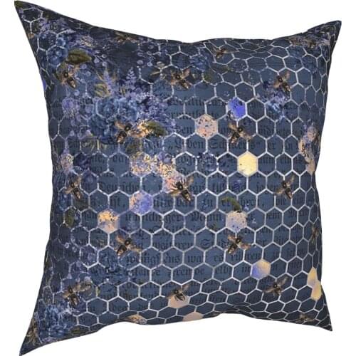Blue Bee Vintage Patterns Pillowcover Home Decorative Texture Cushion Cover Throw Pillow for Sofa Double-sided Printing