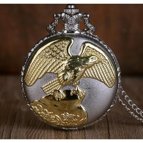 New Design Gold Silver Eagle Quartz Pocket Watch Analog Pendant Necklace Chain Watch Pocket Watch for Men Women Watch