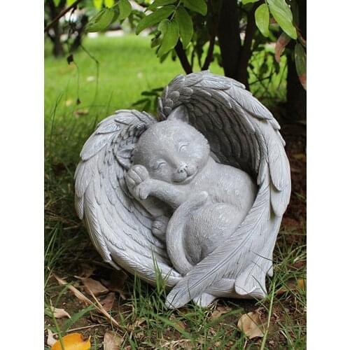 Angel Cat Memorial Statue Resin Cat Pet Cat Monument Sculpture Sleeping In Angel Wing Decor Garden Decoration