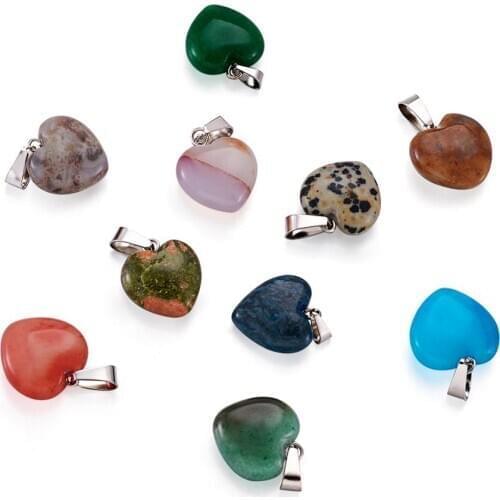 50pcs Stone Pendants Heart Charms for Earring Bracelet Necklace Chain Jewelry Making DIY Accessories Mixed Color