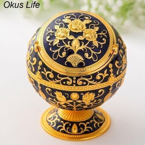 European Creative Globe Ashtray With Cover Fashion Personality Multifunctional Gold Rose Castle Room Retro Ashtray Home Decor