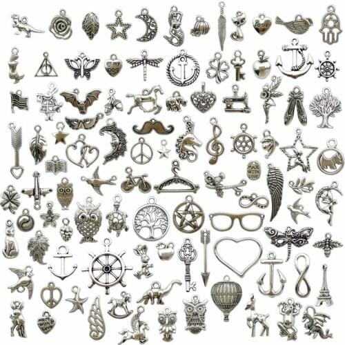 100pcs Zinc Alloy Antique Silver Charms Pendants Jewelry Findings For DIY Necklace Bracelet Earrings Jewelry Crafting Making