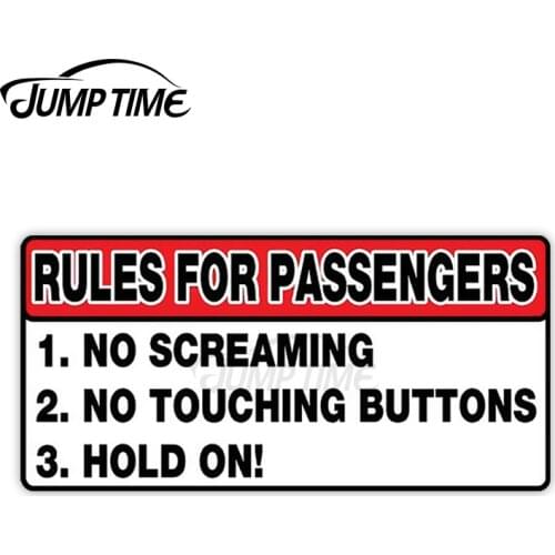 Jump Time 13cm x 6cm Car Sticker Rules For Passengers Reminder Decals Warning Windshield Window Waterproof Vinyl Car Decoration