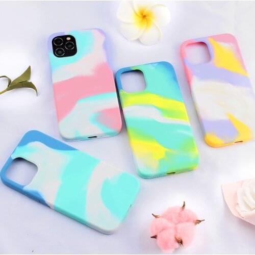 Rainbow phone case for iphone 11 pro max new luxury PC flocking silicone complete protection color mobile phone case accessories
