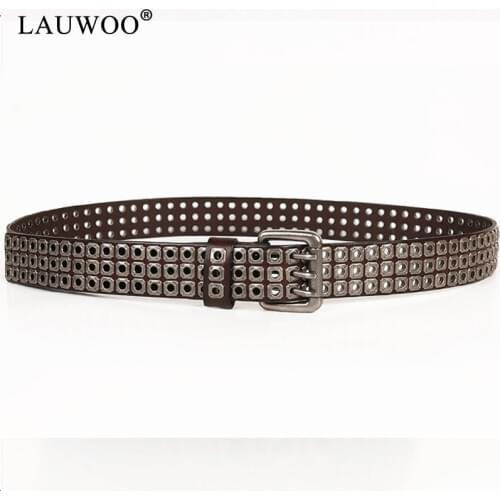 Designer Brand Belt Men Rivet Real Leather Pin Belt Male Black Rock Genuine Leather Cowhide Luxury Punk Belt Jeans