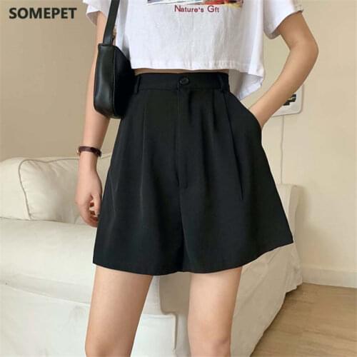 Students Vintage New Arrival Femme Casual Streetwear Chic Summer All-Match Prom Retro Loose High Waist Wide Leg Shorts