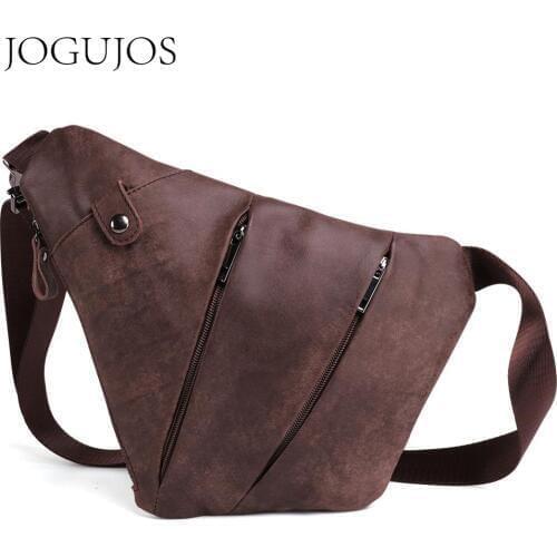JOGUJOS Genuine Leather Men Messenger Bag Casual Crossbody Bag Fashion Mens Handbag Man Chest bag Male Shoulder Bag Belt Bag