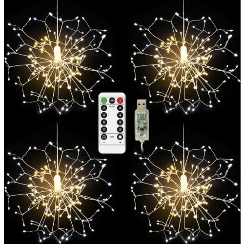 DIY LED Fairy String Light Firework Copper Hanging Starburst String 480Leds Garland Home Street Christmas Decoration Solar Power