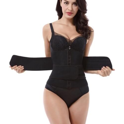 Waist Trainer Neoprene Body Shaper 2 Strap Abdominal Slimming Belt Waist Cincher Corset Zipper Women Sauna Suit Workout Fitness