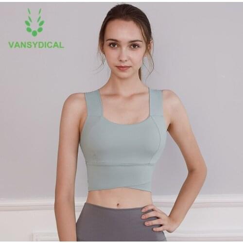 Vansydical New Women Vest-type Sports Yoga Bra Shockproof Running Athletic Gym Bra Tops Fitness Training Underwear Cross Bottom