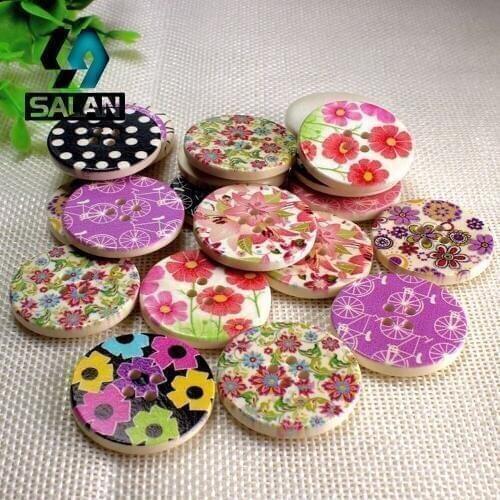 WB-0009 Free shipping wholesale/retailed 15pcs/lot colorful round printed wooden buttons for children clothing DIY gift