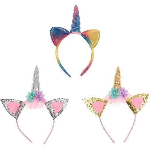 Yundfly Gold Silver Unicorn Horn Baby Hairbands Rainbow Unicorn Headbands Party Girls Headwear Kids Photo Props