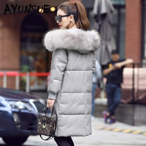 Real Leather Jacket Genuine Sheepskin Coat Duck Down Coat Women Clothes 2020 Raccoon Fur Collar Winter Coat Women MF7212 YY2272