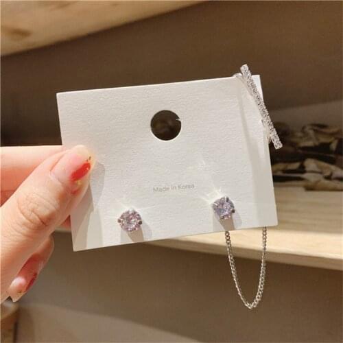 2021 New Fashion Korean Shiny Zirconia Stud Earrings For Women Elegant Pearl Tassel Asymmetry Pendientes Party Jewelry