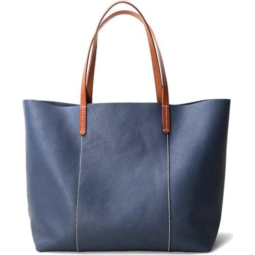 Bags Womens Handbag New Fashion Leather Tote Bag Color Matching 14 Inch Laptop Bag Leather Shoulder Bag Large Bag Original Soft