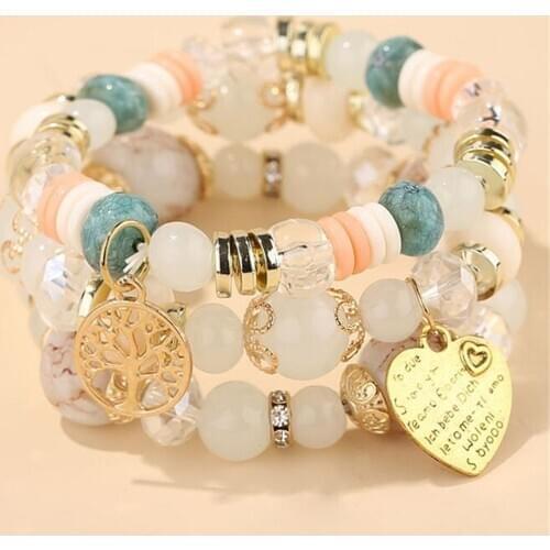 DIEZI 8 Colors Bohemian Multicolor Elastic Rope Beads Bracelet Women Girls Gift Tree Heart Charm Wrap Bracelet pulseira feminina