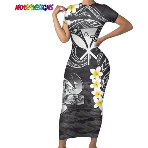 NOISYDESIGNS Women Summer Dress High Quality Femme Vintage Designer Polynesian Tattoo Hibiscus Plumeria Pencil Dresses
