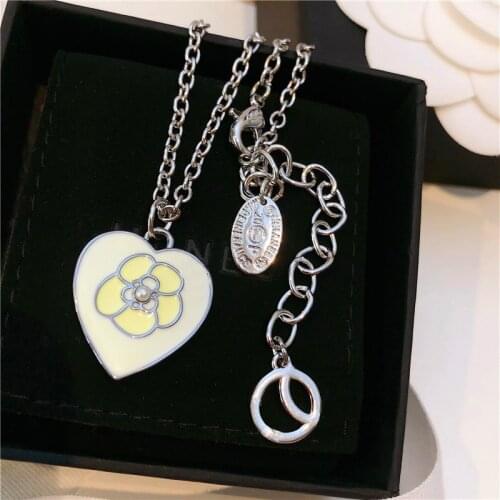2021 new vintage milk white heart camellias double-sided enamel necklace with double C necklace for women