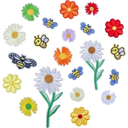 1Pcs Sunflower Daisy Little flowers Embroidery Patches Stripe Clothing Stickers Clothing Badge Applique DIY Iron-On Sewing Patch