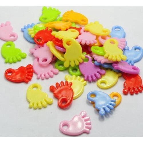 200 Mixed Colour Plastic Cute Foot Beads Charm Pendant 19X16mm