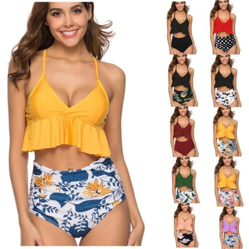 2020 Summer Print Bikinis Women Swimwear High Waist Swimsuit Sexy Bikini Set Bathing Suits Plus Size Swimwear XXL 11 Colors