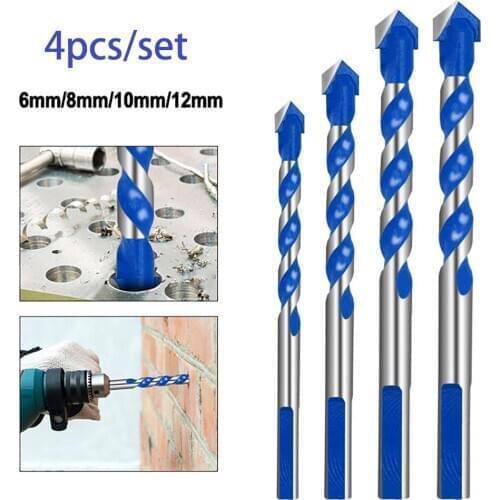 4PCS Electric Tools Center Drill Hammer Concrete Ceramic Tile Metal Drill Bit Round Shank 6/8/10/12mm DIY Wall Hole Saw Drilling