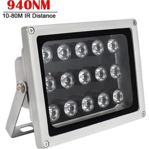 940NM Invisible 15pcs Array LEDS IR Illuminator Infrared Lamp 80M IR Distance Waterproof Camera Night Vision CCTV Fill Light