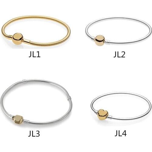 Anomokay Authentic 925 Sterling Silver Gold Clasp Snake Chain Bracelet & Bangle Diy Jewelry Making Pulseras Fit Necklace