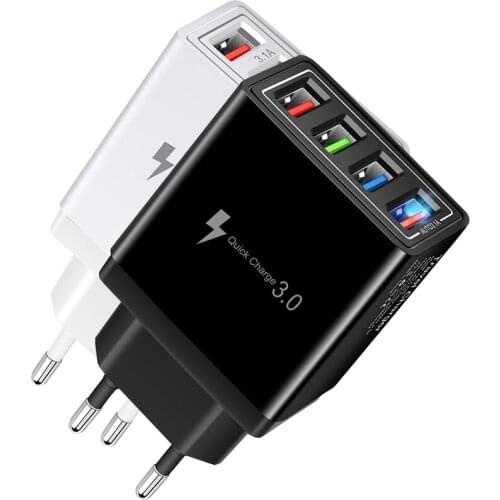 4USB Car Charger Socket EU Wall Mobile Phone Charger Adapter for iPhone X MAX 7 8 QC3.0 Fast Charging for Samsung Xiaomi