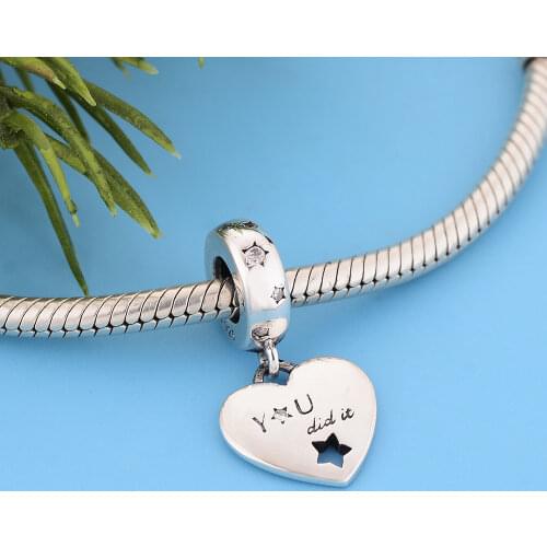 Berloque Sterling Silver 925 You did it Dangle Beads Heart Charms Fit Original Charm Bracelet Necklace Jewelry Making Gift 2021
