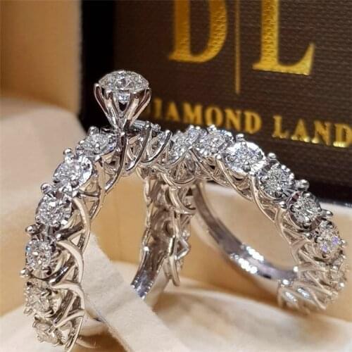 Brand Luxury Female Crystal White Zircon Stone Ring Set 925 Silver Engagement Ring Vintage Bridal Wedding Rings For Women