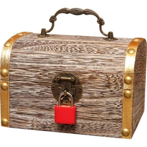 Money Lock Wooden Case Exquisite Storage Box Treasure Jewelry Vintage with Keys Piggy Bank Organizer