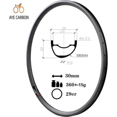 Toray T700 tubeless ready carbon mtb rims 30mm wide 22mm depth 29er carbon mountain bicycle rims 29 inch asymmetric XC bike rims