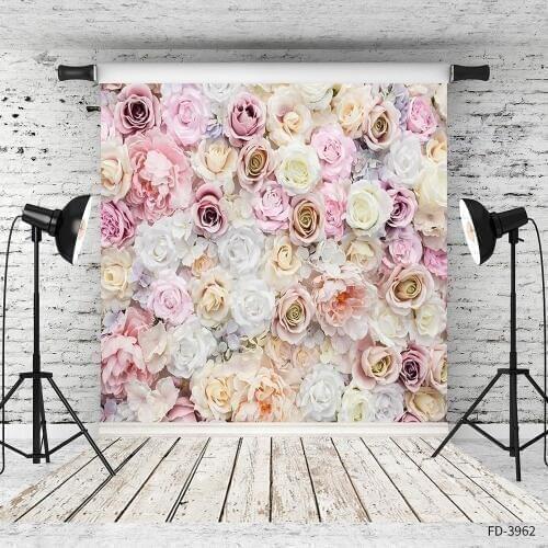 Rose Flower Wall Wooden Floor Photophone Shooting Photography Background Baby Shower Child Portrait Photo Studio Props Backdrops