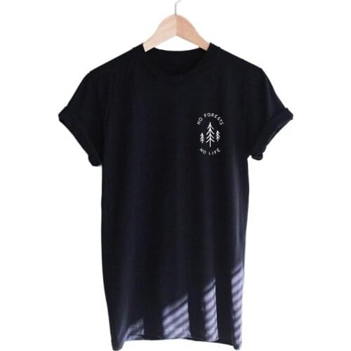 No Forests No Life T-Shirt Poacket Printed Forests Slogan Tee Stylish Summer Graphic life grunge vintage aesthetic cotton tops