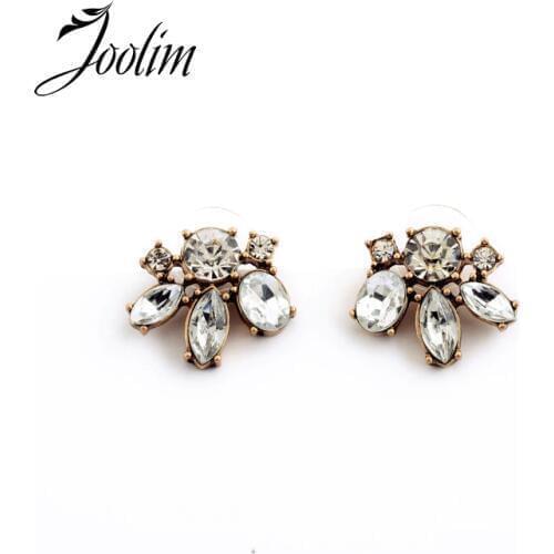 JOOLIM Jewelry Wholesale/2015 Vintage Clear Crystal Stud Earring Fashion Earring Women Earring Good Quality