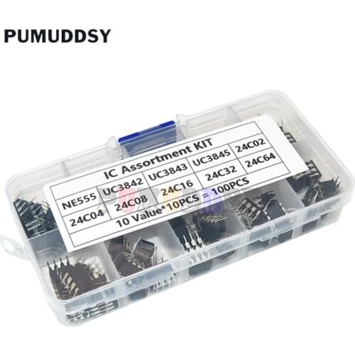 100PCS/lot In Common Use DIP IC Kit NE555 UC3842 UC3843 UC3845 24C02 24C04 24C08 24C16 24C32 24C64 DIP Each 10PCS pumuddsy