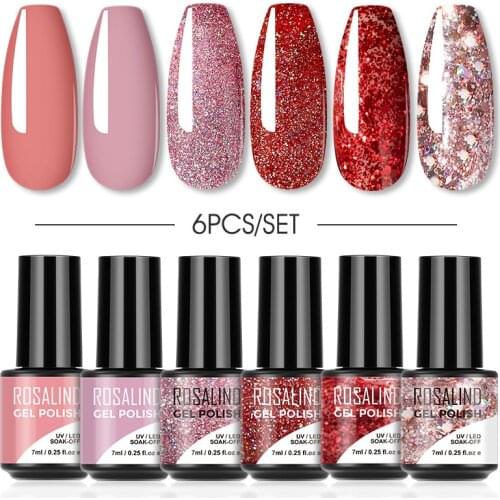 ROSALIND Gel Polish Nail Kit 4/6pcs UV Nail Polish Gel Varnishes Need Cured Base Top Coat Primer For Manicure Nail Set
