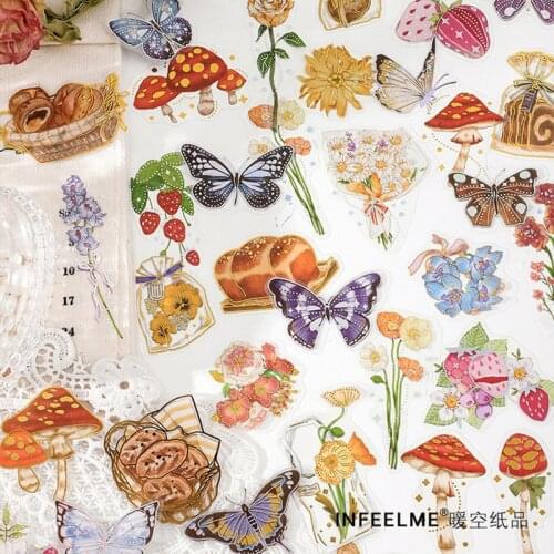 30Sheets Vintage Flower Plant PET Sticker Diy Decoration Diary Bullet Journal Scrapbooking Planner Stickers Aesthetic Stationery