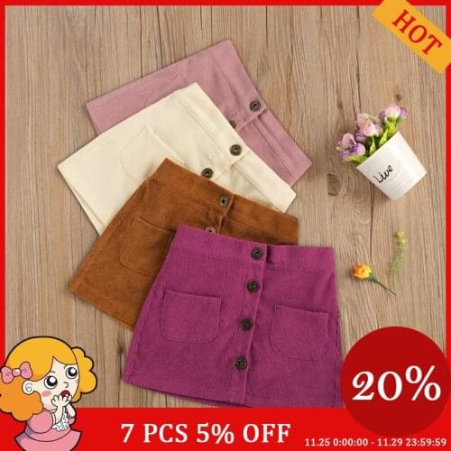 New 2021 Kids Baby Girls Fashion Corduroy Skirts Girls Stylish A-Line Skirt with Two Pockets for Party Daily Wear 1-5Y