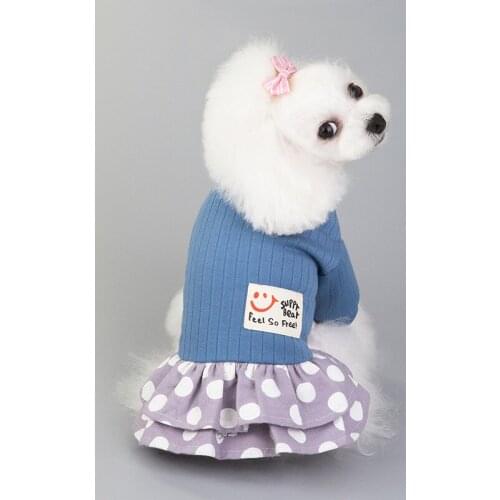 Wholesale Spring Summer S Dog Clothes For Small Dogs Girls Teddy Blue Cotton Dot Dress Costume Puppy Outfit Pet Clothing