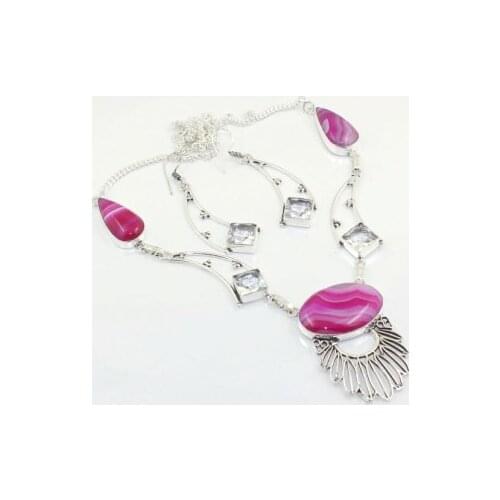 Botswana Agate Necklace Earing Silver Overlay over Copper , 53.5 cm, N3610