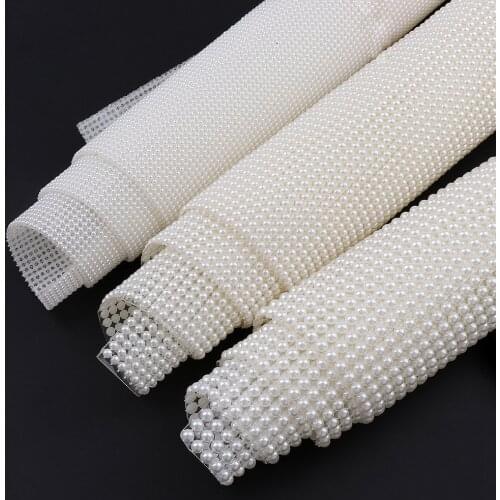 1 Sheet 50*29.5 CM Half Round Imitation Pearls Beads Trim Hotfix Pearl Mesh Trim For Wedding Dress Decoration/Garment