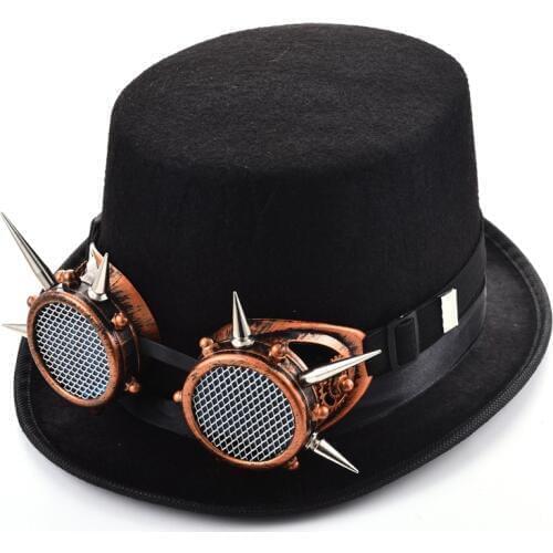 Retro Steampunk Top Hat With Rivets Glasses Victorian Vintage Goggles Fedoras Party Cosplay Hats for Men/Women Gothic Headwear